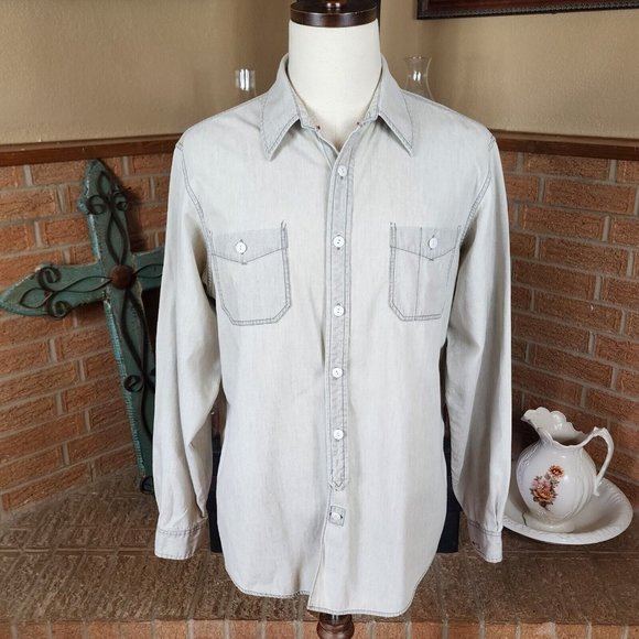 Cremieux Premium Denim Long Sleeve Button Front Shirt Size XL Tan - Picture 4 of 9